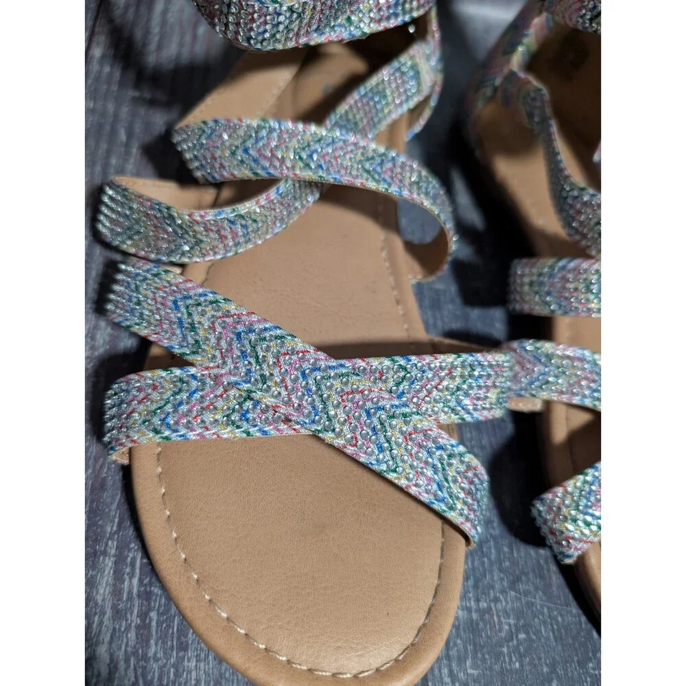 SO Ankle Rainbow Gemstone Sparkle Strappy Sandals Girls Youth Size 4